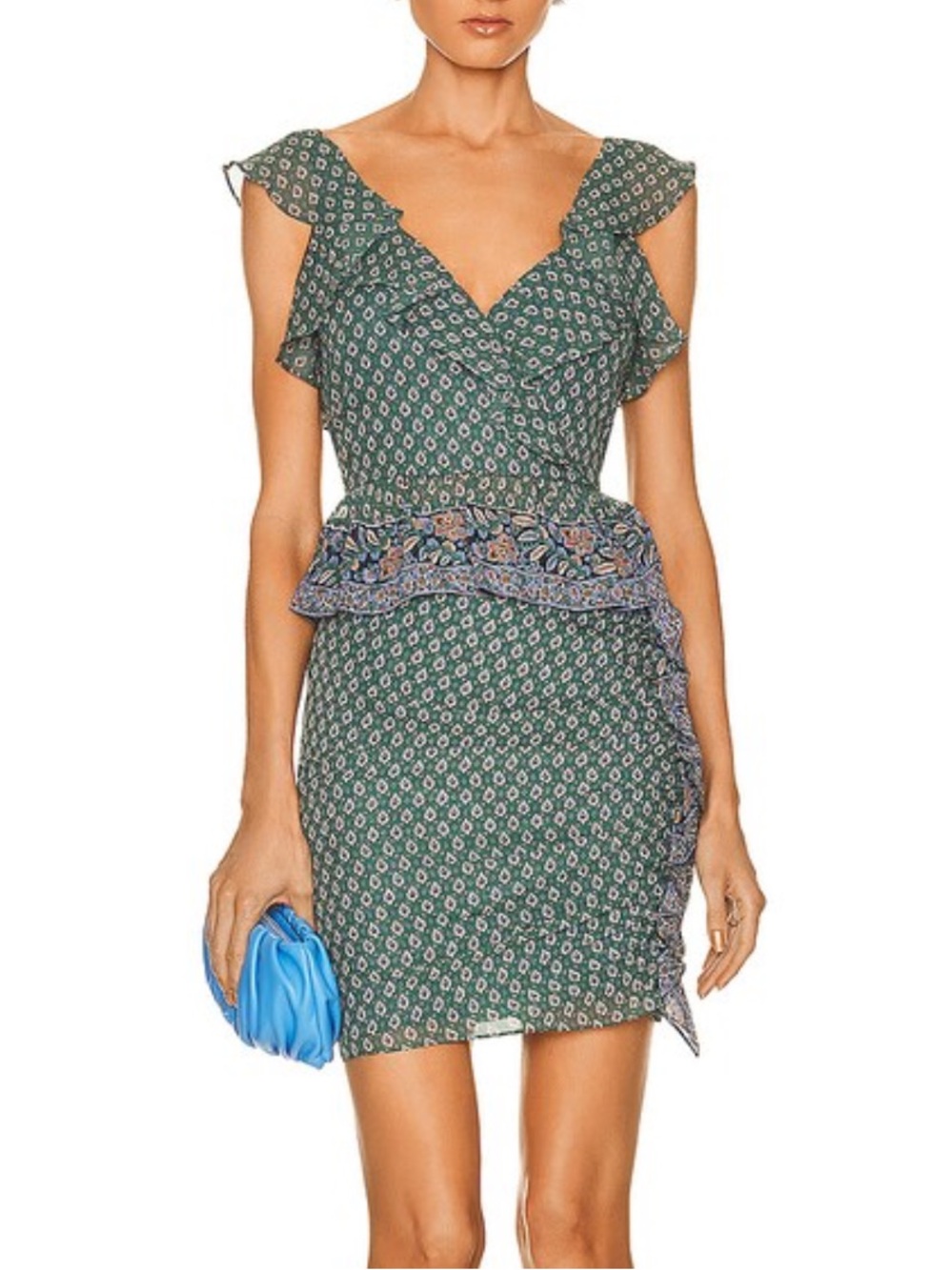 Veronica Beard Green Printed Ruffle Wrap-Style Skirt set